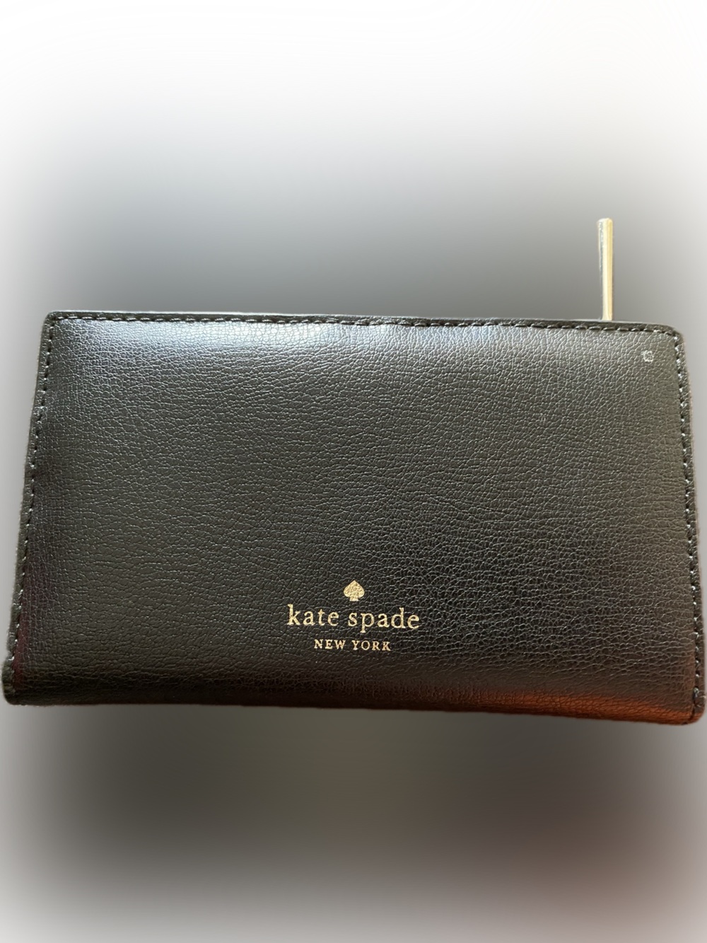 kate spade black leather bi-fold wallet with gold logo